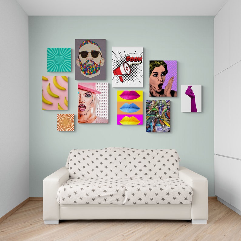 Pop Art Gallery Wall Set Colorful Wall Art Set Contemporary Etsy