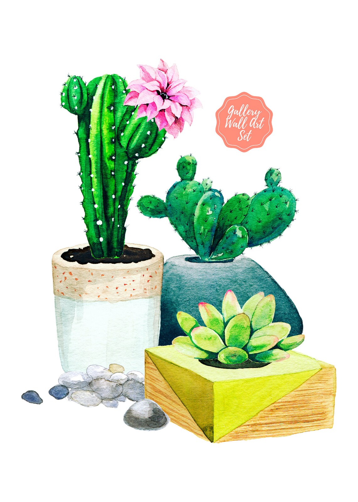 Succulent Wall Art Set, Cacti Printable Art, Succulent Print Set, Botanical Prints, Bathroom