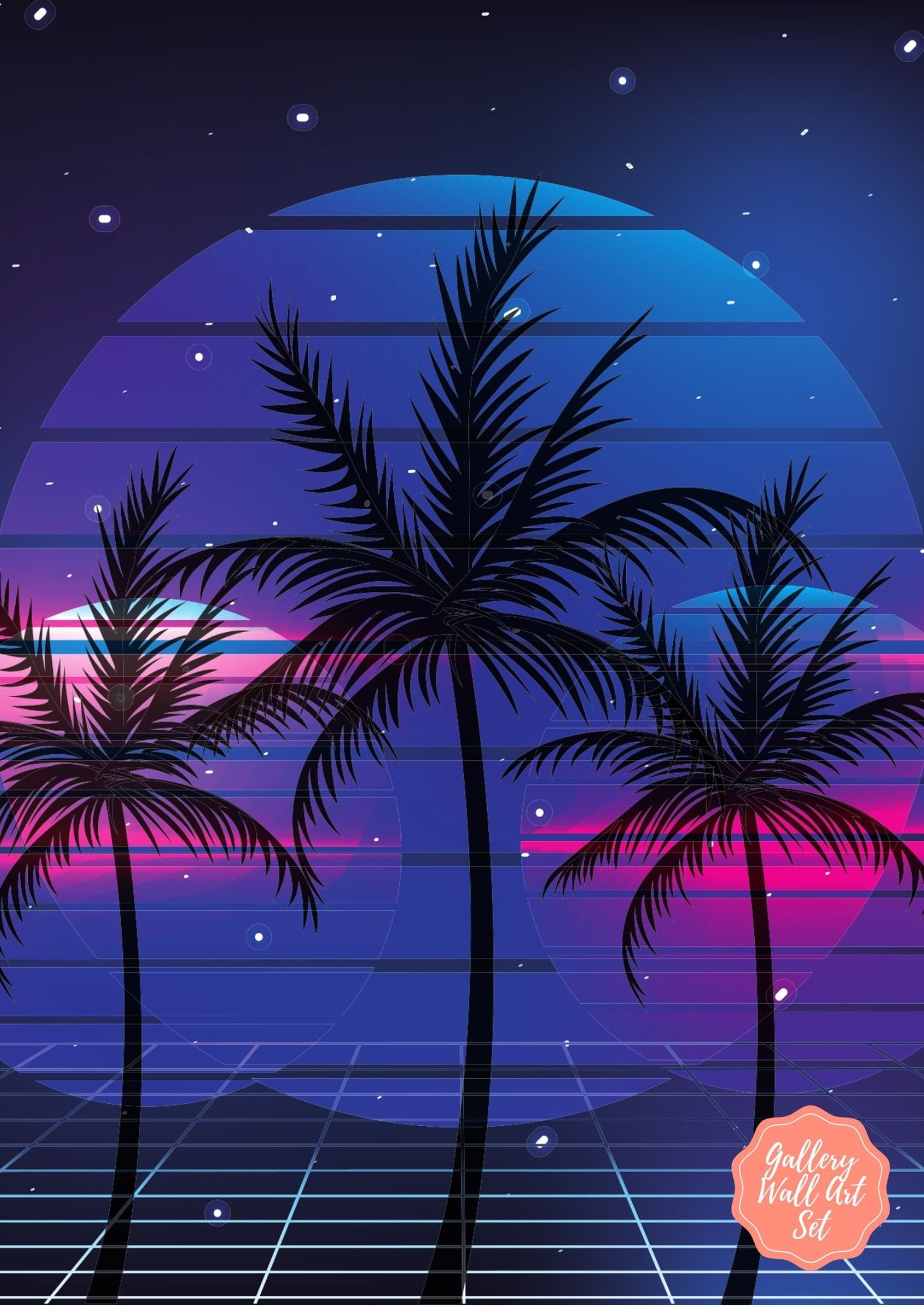 Neon Moon Art Retro Space Prints Neon Wall Decor Full Moon Etsy