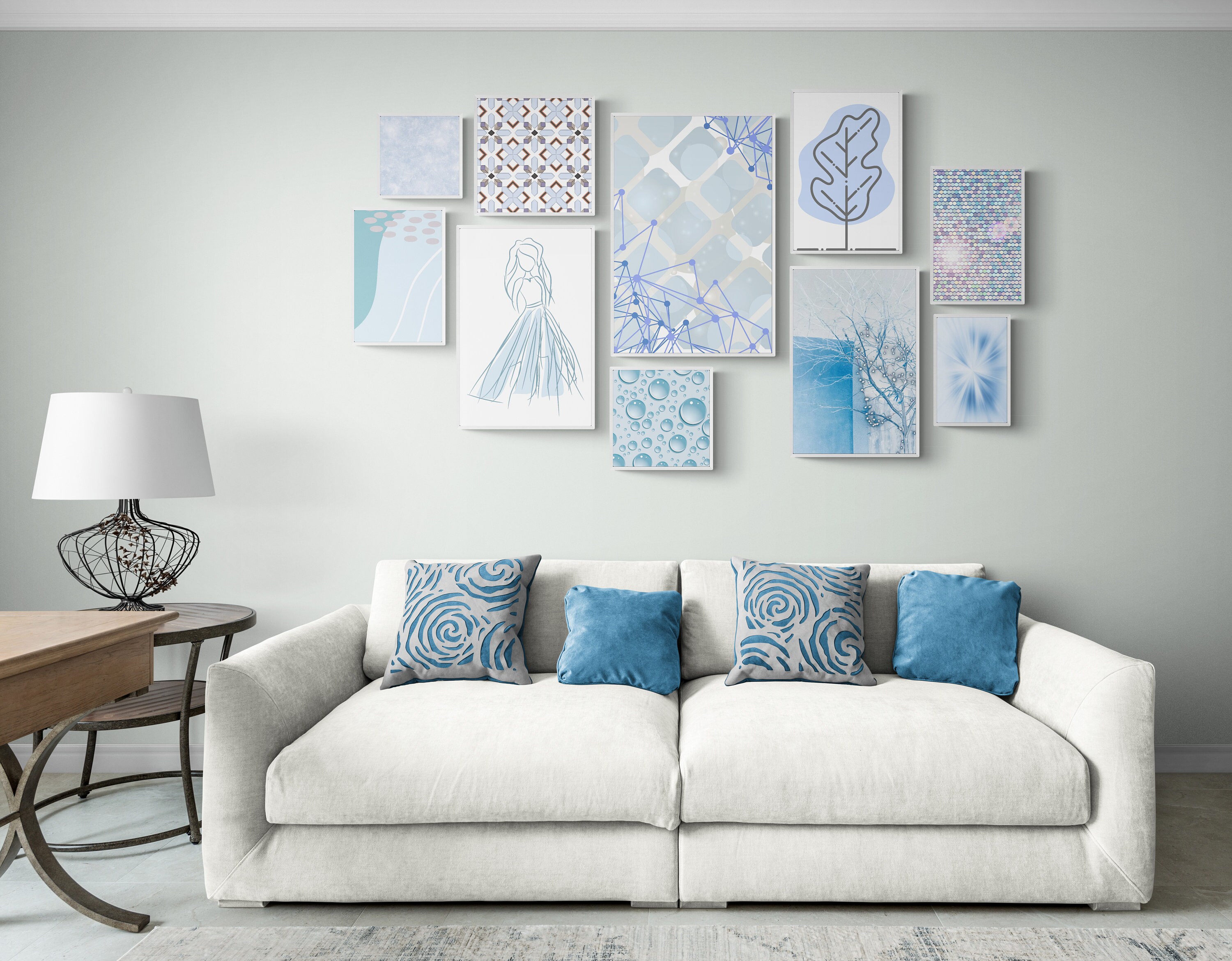 Blue Gallery Wall Set, Light Blue Wall Art, Blue Room Decor, Sky Blue