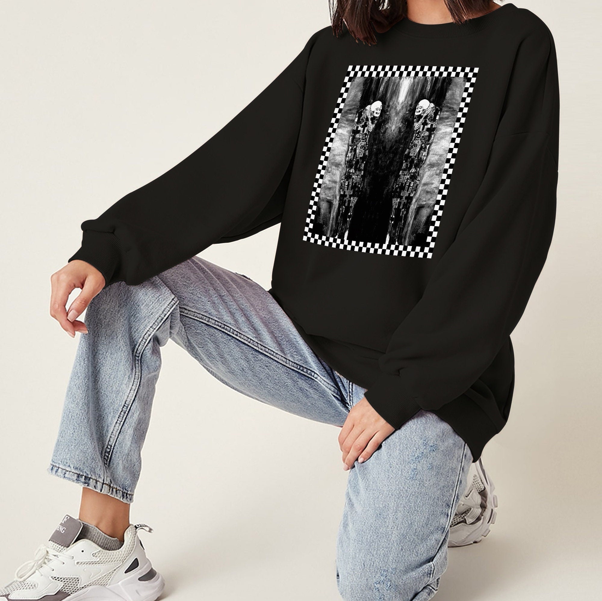 Discover Grim Reaper Skeleton Graphic Sweatshirt, Alt Aesthetic Clothing, Grunge Sweater, Pastel Goth, Vintage 90s Emo Aesthetic Oversized Sweatshirt