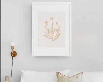 Warm Yellow Botanical Line Art | Modern Line Drawing | Boho Wall Art | Botanical Print | Botanical Illustration | Printable Wall Art