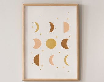 Modern Moon Phase Print | Moon Phase Art | Moon Phase Wall Hanging | Moon Nursery Print | Moon Phases Print | Boho Wall Art | Printable Art