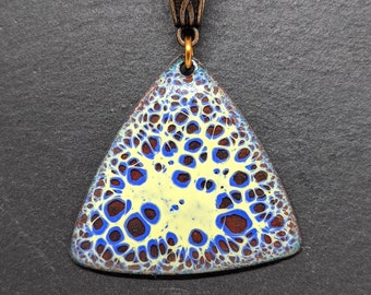 Crackle Enamel Pendant with chain - Blue and White Triangle