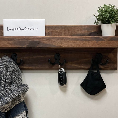 Mail and Key Entryway Organizer Shelf With Metal Hooks Rustic Etsy
