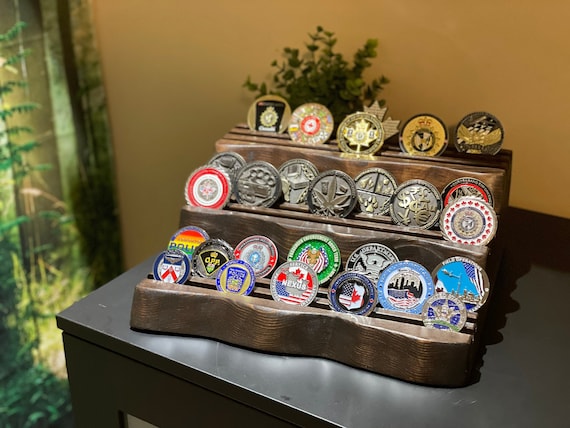 Challenge Coin Holder Display Live Edge Military / Law Enforcement / Coin  Display Rack 