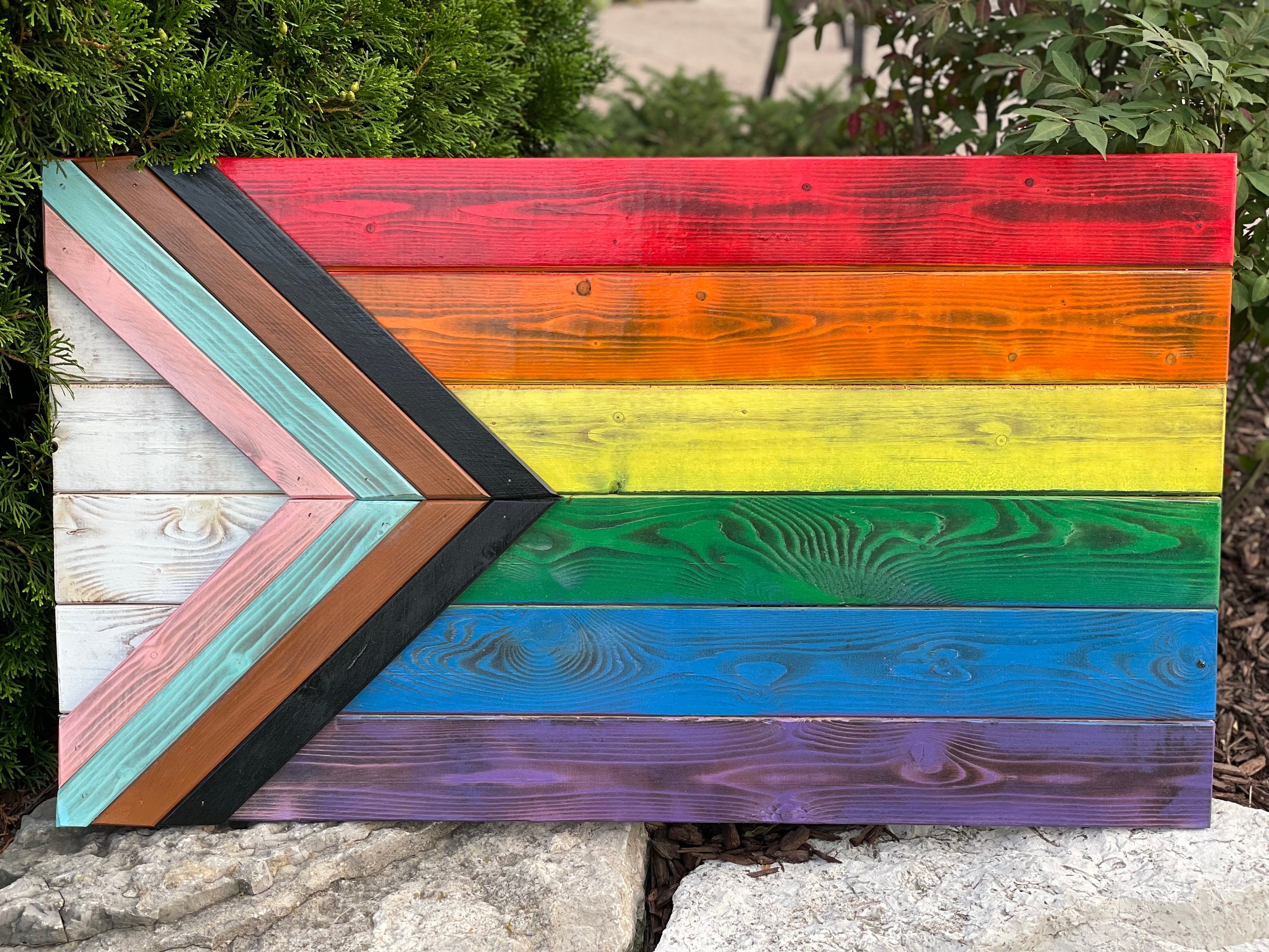 3D Wooden Progress Pride Flag | All Inclusive Pride Flag | Pride Flag | Wood Flag | Rainbow | LGBTQ | backyard | wedding gift | birthday