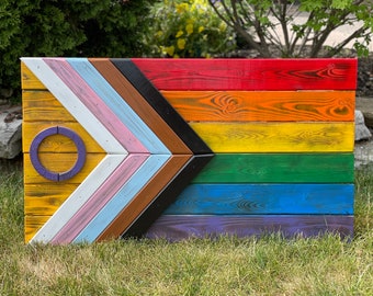 3D Wooden All Inclusive Pride Flag | Progress Pride Flag | Intersex Inclusive Flag | Backyard | Pride Flag | Wood Flag | Rainbow | LGBTQ