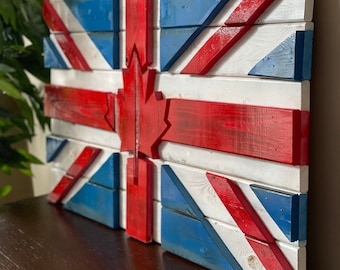 3D Wooden Union Jack/Canada Flag | Cottage Backyard decor | England | Canada | Wood Flag | United Kingdom Queen | Wedding gift | Shower gift
