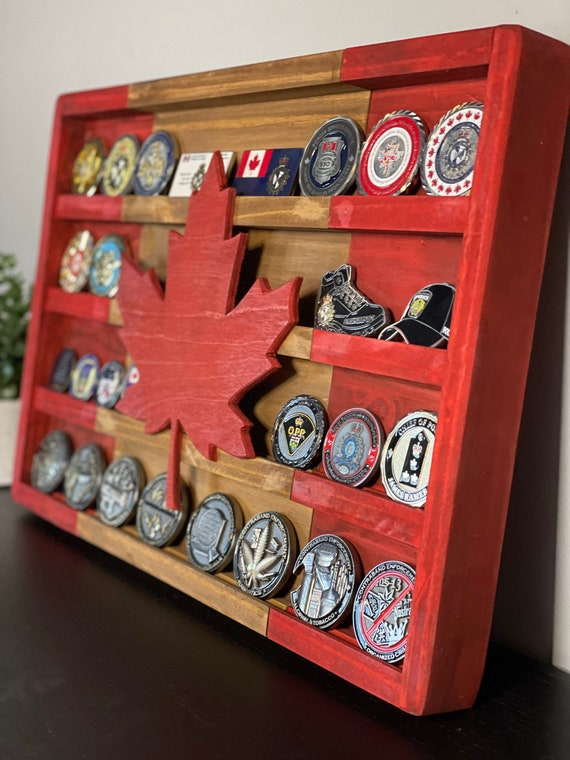 Challenge Coin Holder Canada | Wall mount | Law Enforcement/Military Coin Display| Canada Flag