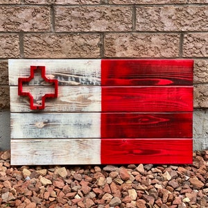 3D Wooden Maltese Flag | Malta Flag | Malta | Cottage Backyard Porch decor | Wood Flag |Rustic home decor