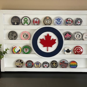 Royal Canadian Air Force Challenge Coin Holder | Wall Mount | RCAF | Law Enforcement/Military Coin Display| Canada Flag