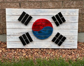 3D Wooden South Korea Flag | Custom Flag | Cottage Backyard Porch decor | Korean| Canada | Wood Flag | Artwork | K-Pop