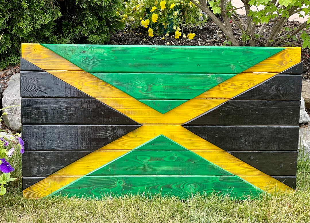 3D Jamaican Flag Backyard Porch Decor Jamaica Wood Flag Rustic Home