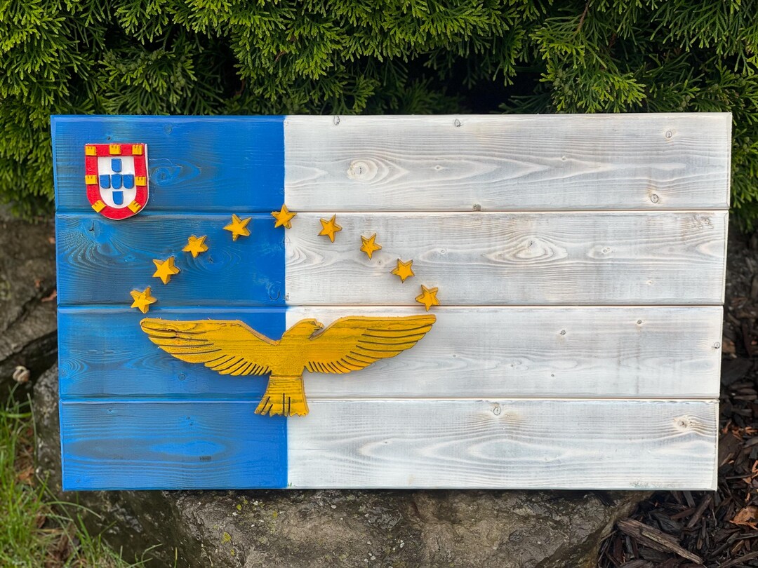 3D Wooden Azores Flag | Cottage Backyard Decor | Azores | Portugal