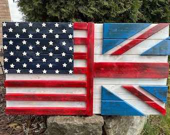3D Wooden Union Jack/USA Flag | Cottage Backyard decor | England | USA | Wood Flag | United Kingdom Queen | Wedding gift | Shower gift