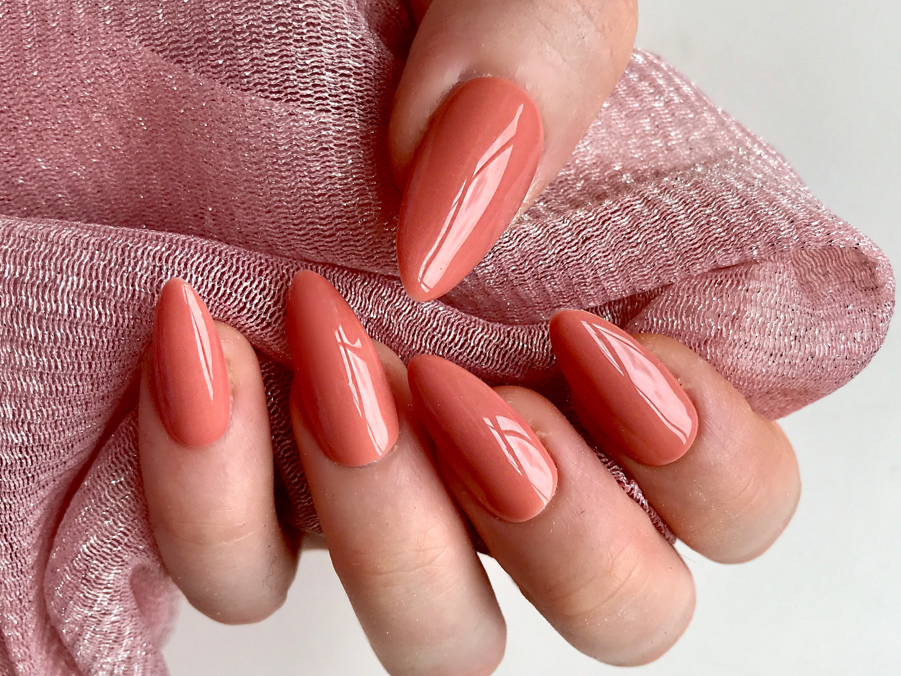 Peach Coffin Nails - Etsy