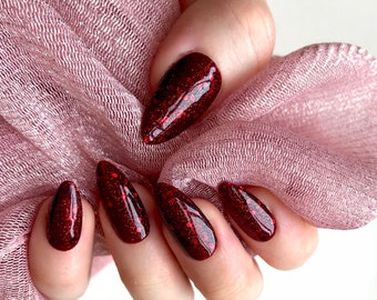 Black And Red Nails Etsy Uk