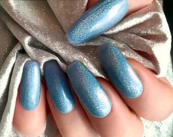 Light Blue Holographic Press on Nails, Custom Press on Nails, False Nails, Stick on Nails, Set of 10, Set of 20, Almond, Coffin Nails