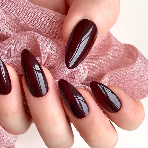 Dark Burgundy Red Press On Nails Custom Press On Nails False Etsy Australia