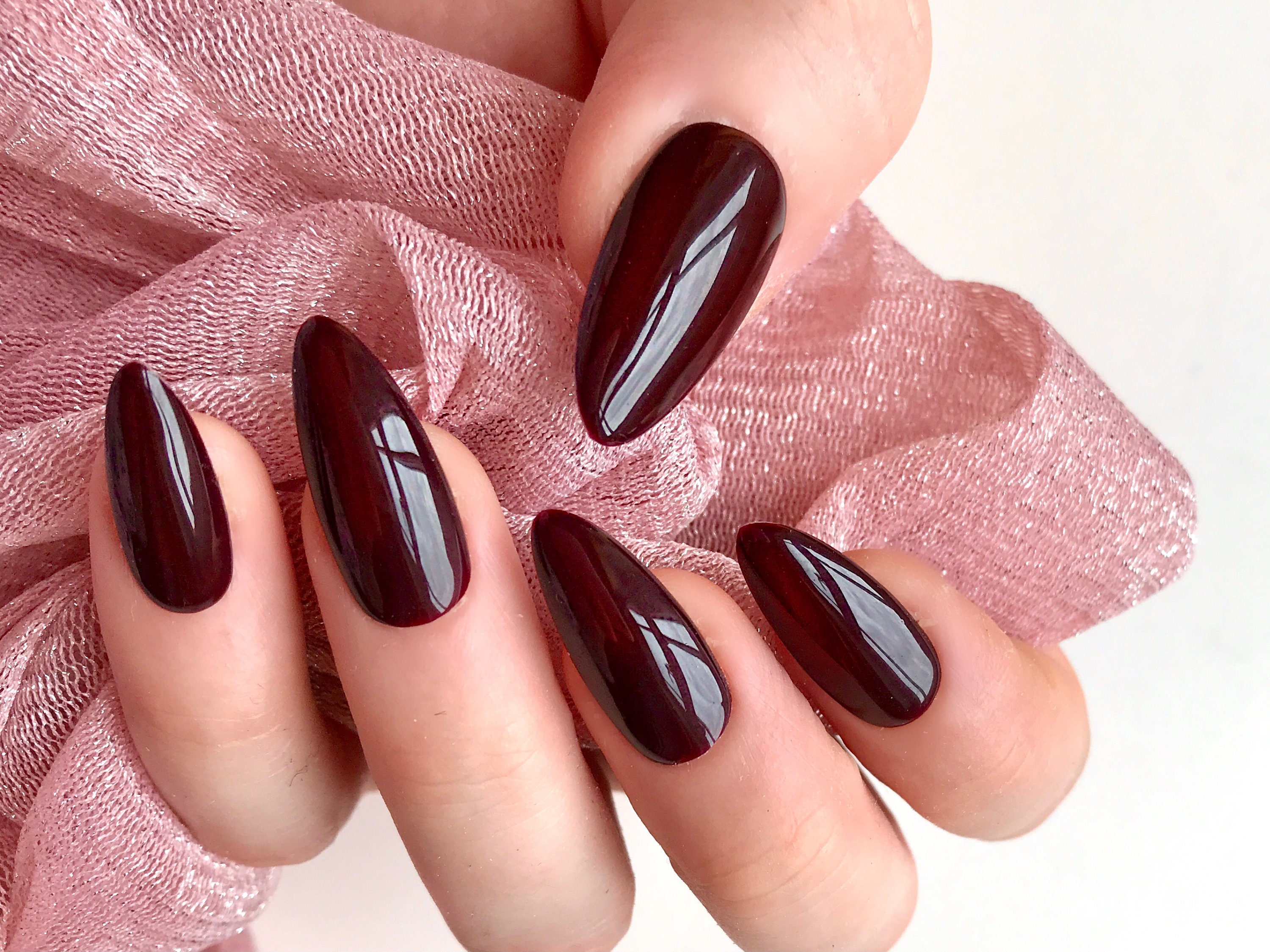 Dark Red Almond Nail Design Ideas - wide 5