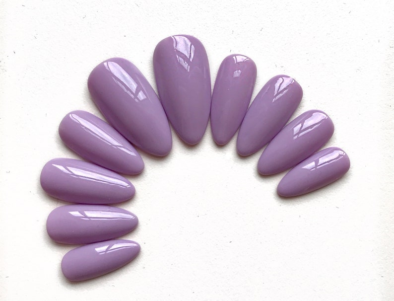 Lilac Lavender Press on Nails, Custom Press on Nails, False Nails, Stick on Nails, Set of 10, Set of 20, Almond Nails, Coffin Nails image 3