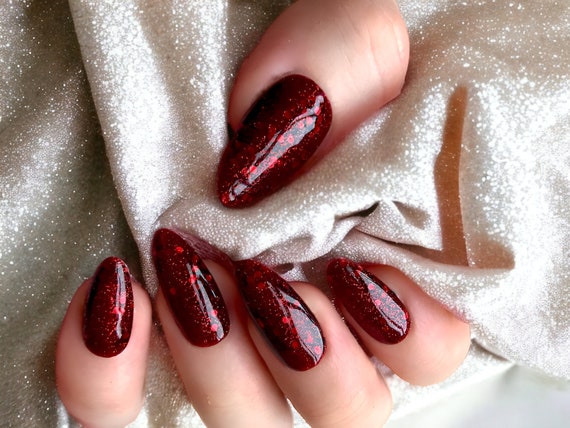 Black Red Glitter False Press on Nails - Etsy