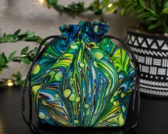 Green Marbling Dice Bag | Reversible TTRPG Gift