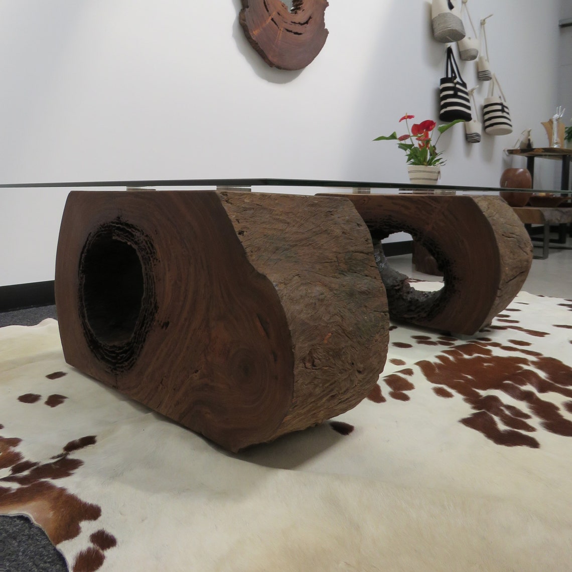 Natural Log Coffee Table With Glass Etsy