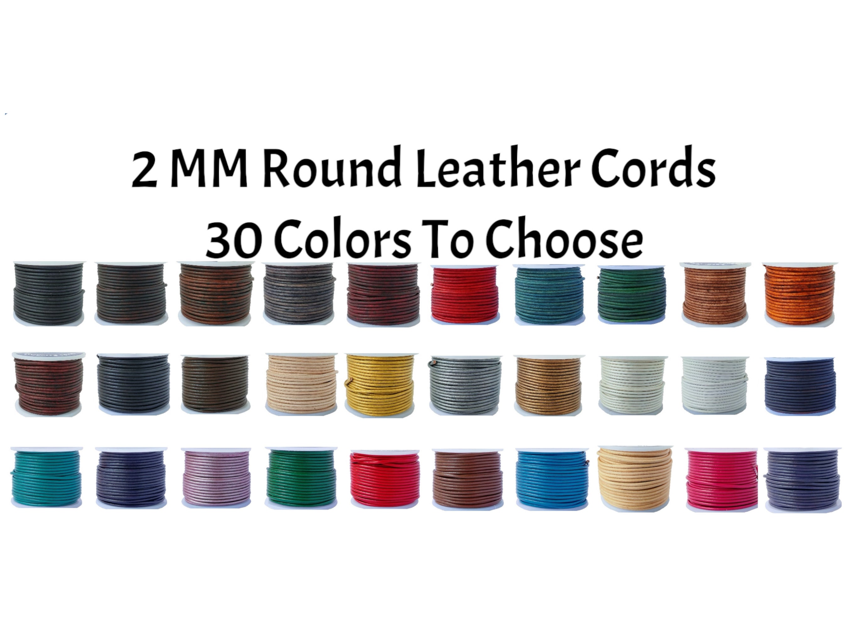 2mm Round Leather Cord, Genuine Leather Cord, Leather String, Natural Leather  Cord, Necklace Cord, Bracelet Cord, 22 Colors, LC2-2 