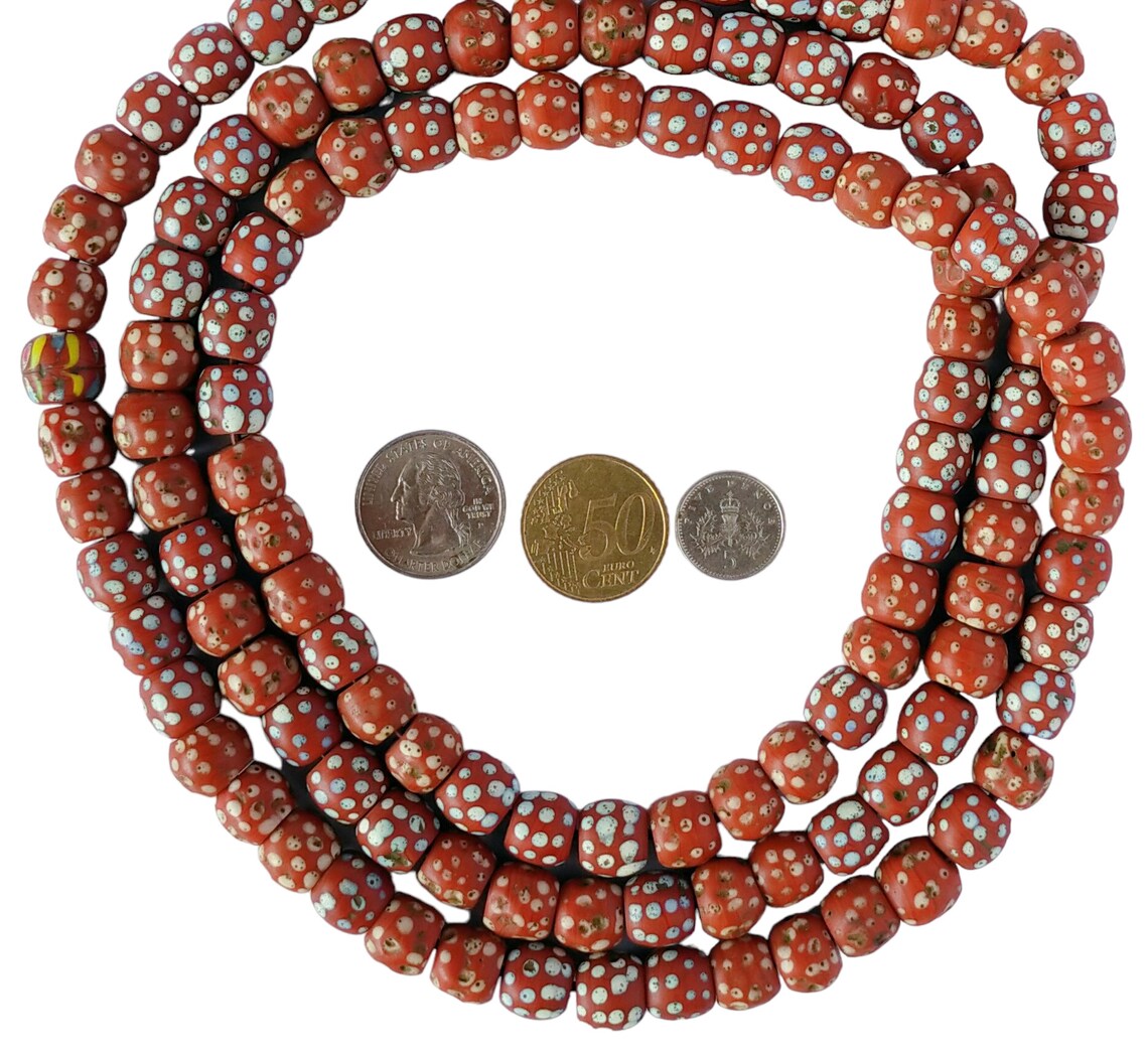 70 Red African Skunk Eye Beads Antique Glass Trade Beads 1014 Mm Vintage African Bead