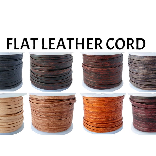 3.0 MM Flat X 1 MM Thick Flat Leather Strip String Cord - Distressed Flat Lace 8 color choices