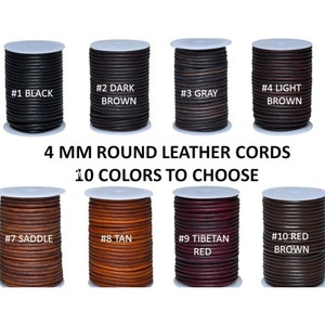 4 mm Round Leather Cord String Premium Quality for Necklace, Bracelets, Kumihimo Braiding, Wraps, Crafts and Hobby Projects