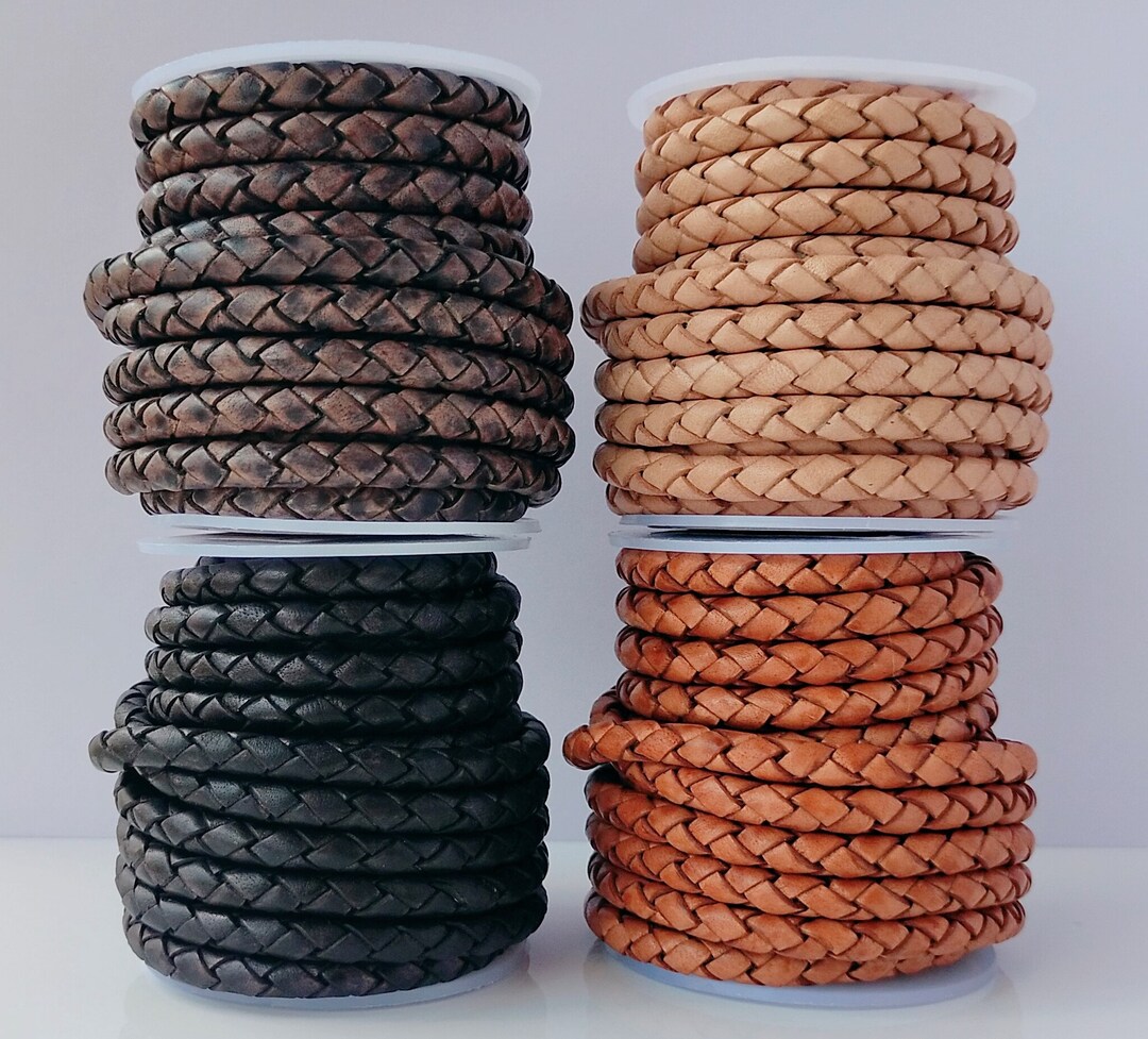 5 MM Round Braided Genuine Leather String Bolo Cord, Rope for Jewelry ...