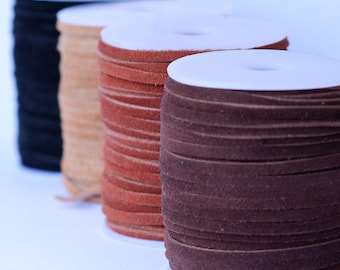 Cordón de gamuza plano de 3 mm: 1/8" x 27 yardas, cordón de hilo natural de 4 colores