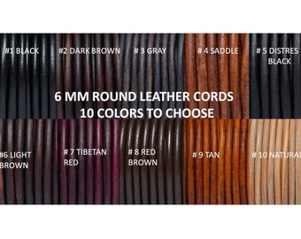 Puede incluir: Diez colores diferentes de cordones de cuero redondos de 6 mm. Los colores son negro, marrón oscuro, gris, silla de montar, negro desgastado, marrón claro, rojo tibetano, marrón rojizo, marrón claro y natural.