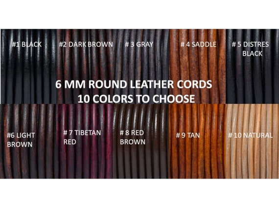 6 mm Round Leather Cord String Premium Quality for Necklace, Bracelets, Kumihimo Braiding, Wraps, Crafts and Hobby Projects