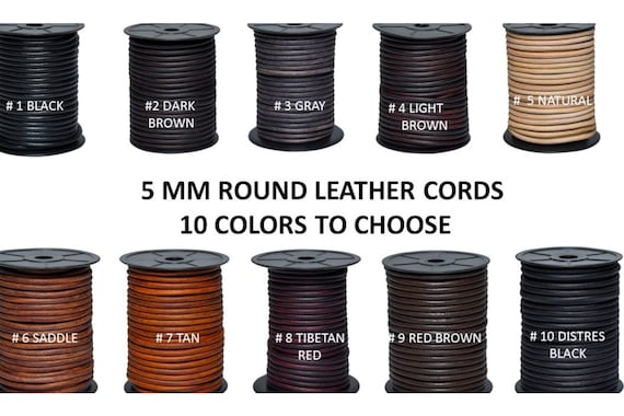 5 mm Round Leather Cord String Premium Quality for Necklace, Bracelets, Kumihimo Braiding, Wraps, Crafts and Hobby Projects