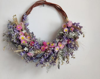 Spring door wreath, Natural flower wreath, Floral wreath, Natural rustic decor, Wall hanging, Dried flowers, Country decoration