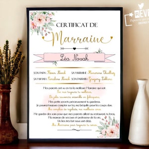 Certificat de Parrain ou Marraine - Etsy France