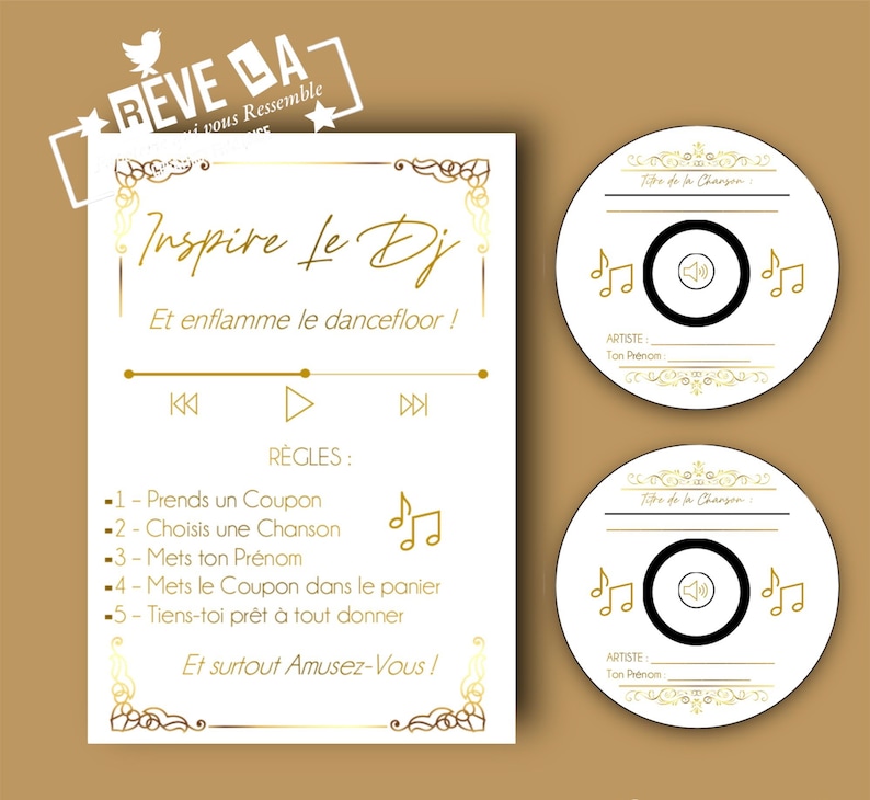 Coupons CD Inspire le DJ et/ou Affiche A4 ou A5 Inspire le DJ/ mariage/ Baptême/ Anniversaire/ Papeterie / animation image 5