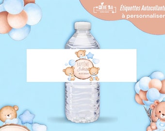 Etiquettes Petites Bouteilles d’eau autocollantes personnalisées Baptême ourson/Mariage Anniversaire/noël/Pacs/personnalisation