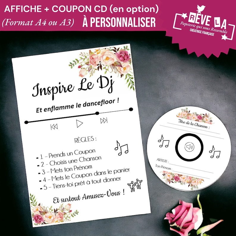 Coupons CD Inspire le DJ et/ou Affiche A4 ou A5 Inspire le DJ/ mariage/ Baptême/ Anniversaire/ Papeterie / animation image 7