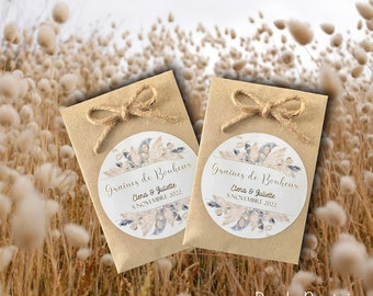 X10 Sachets de Graines à semer/faveur/mariage/baptême/communion/EVJF/anniversaire/cadeaux invités personnalisés/Fleurs jachères/champêtre