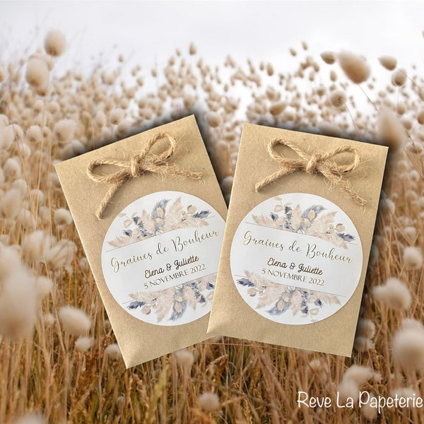 X10 Sachets de Graines à semer/faveur/mariage/baptême/communion/EVJF/anniversaire/cadeaux invités personnalisés/Fleurs jachères/champêtre