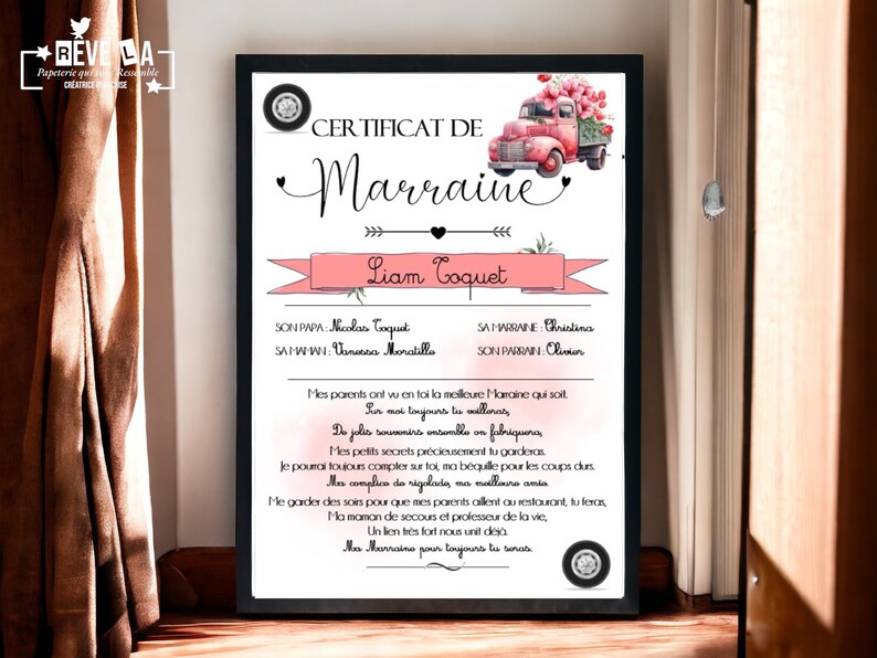 Certificat de Parrain ou Marraine - Etsy France