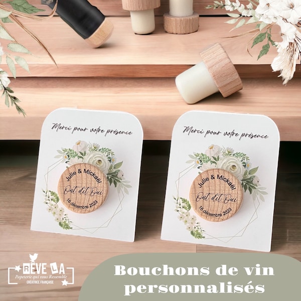 Bouchons de bouteilles de vin de verdure, bouchon de vin, faveurs de mariage, bouchon de vin personnalisé, faveurs témoins