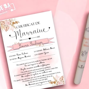 Certificat de Parrain ou Marraine - Etsy France