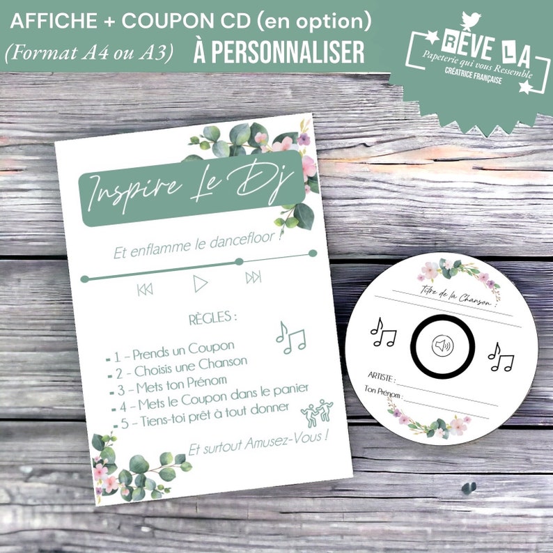 Coupons CD Inspire le DJ et/ou Affiche A4 ou A5 Inspire le DJ/ mariage/ Baptême/ Anniversaire/ Papeterie / animation image 8