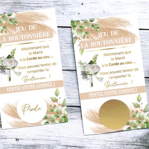 Lot Tickets à gratter/noeud papillon/jarretière/boutonnière/bouquet de la mariée/Tombola